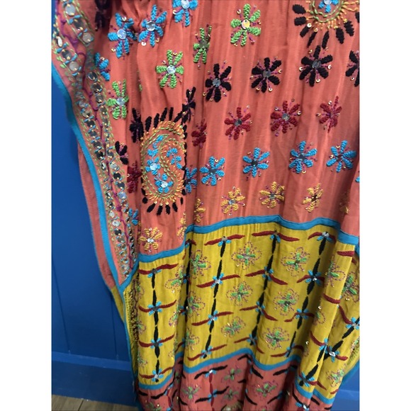 ZARA Woman Handmade Jeweled Embellished Maxi Dress Orange Yellow Size USA medium - Picture 15 of 16